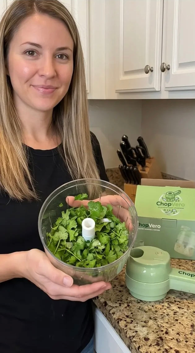 Chopped garlic and mint inside the ChopVero bowl